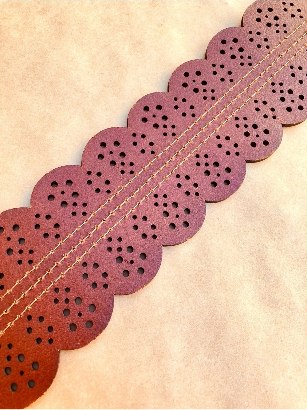 Anthro ❉ Scalloped Faux Leather Wide Brown Belt Size S/M